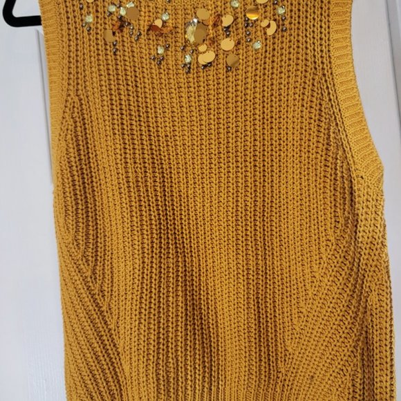 H&M  Mustard Sequined Neckline Sleeveless Knitted Vest - Picture 1 of 5